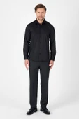 Siyah Uzun Kol Yarım İtalyan Yaka Cepsiz Non Iron Slim Fit Pamuklu Gömlek 1004250267 thumbnail 2