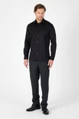 Siyah Sert Yaka Düz Classic %100 Pamuk Slim Fit Gömlek 1004250324 thumbnail 2