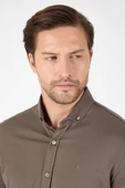 Koyu Haki Kısa Kol Düğmeli Yaka Cepsiz Performans Ürün Slim Fit  Gömlek 1004250256 thumbnail 4