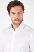 Beyaz Uzun Kol Yarım İtalyan Yaka Cepsiz Non Iron Slim Fit Pamuklu Gömlek 1004250267 thumbnail 3