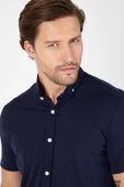 Koyu Lacivert Kısa Kol Düğmeli Yaka Cepsiz Performans Ürün Slim Fit  Gömlek 1004250256 thumbnail 4