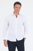 Beyaz Uzun Kol Filafil Desen Filafil Sert Yaka Cepsiz Pamuklu Basic Slim Fit Gömlek 1004250008_600 thumbnail 5