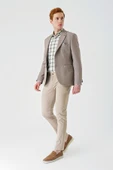 Bej Örme Mono Yaka Çift Yırtmaç Likralı 6 Drop Slim Fit Dar Kesim Klasik Ceket 1002240138 thumbnail 5
