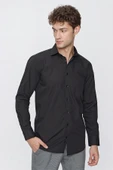 Siyah Uzun Kol Düz Bez Ayağı 041 Sert Yaka Basic Comfort Fit Gömlek 1004245051 thumbnail 4