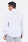Beyaz Uzun Kol Düz Sert Yaka Cepsiz Pamuklu Basic Slim Fit Gömlek 1004250059_600 thumbnail 5