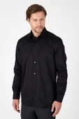 Siyah Sert Yaka Düz Classic %100 Pamuk Comfort Fit Gömlek 1004250323 thumbnail 3