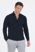 Siyah İtalyan Düğmeli Yaka UzunKol Cepsiz Slim Fit Gömlek 1004250254 thumbnail 1