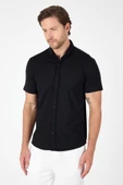 Siyah Kısa Kol Düğmeli Yaka Cepsiz Performans Ürün Slim Fit  Gömlek 1004250256 thumbnail 3