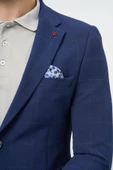 Koyu Lacivert Kareli Mono Yaka Likralı 6 Drop Ekstra Slim Fit Casual Ceket 1002240156 thumbnail 5