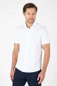Beyaz Kısa Kol Düğmeli Yaka Cepsiz Performans Ürün Slim Fit  Gömlek 1004250256 thumbnail 1