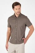 Koyu Haki Kısa Kol Düğmeli Yaka Cepsiz Performans Ürün Slim Fit  Gömlek 1004250256 thumbnail 3