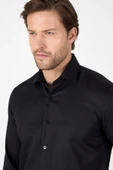 Siyah Uzun Kol Yarım İtalyan Yaka Cepsiz Non Iron Slim Fit Pamuklu Gömlek 1004250267 thumbnail 4