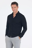 Siyah İtalyan Düğmeli Yaka UzunKol Cepsiz Slim Fit Gömlek 1004250254 thumbnail 3