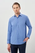 Mavi Uzun Kol Filafil Sert Yaka  Slim Fit Dar Kesim Basic Gömlek 1004210008 thumbnail 3