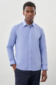 Mavi Uzun Kol Filafil Desen Filafil Sert Yaka Cepsiz Pamuklu Basic Slim Fit Gömlek 1004250008_302 thumbnail 1