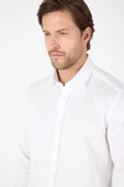 Beyaz Sert Yaka Düz Classic %100 Pamuk Slim Fit Gömlek 1004250324 thumbnail 4
