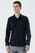 Siyah Uzun Kollu   Sert Yaka Cepsiz  %100 Pamuk Klasik Slim Fit Dar Kesim Gömlek 1004235424 thumbnail 2
