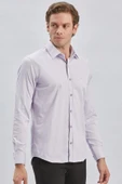 Lila Uzun Kollu Sert Yaka Cepsiz Pamuklu Likralı Klasik Slim Fit Dar Kesim Gömlek 1004240234 thumbnail 3