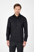 Siyah Uzun Kol Yarım İtalyan Yaka Cepsiz Non Iron Slim Fit Pamuklu Gömlek 1004250267 thumbnail 3