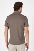 Koyu Haki Kısa Kol Düğmeli Yaka Cepsiz Performans Ürün Slim Fit  Gömlek 1004250256 thumbnail 5