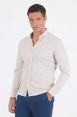 Taş Rengi İtalyan Düğmeli Yaka UzunKol Cepsiz Slim Fit Gömlek 1004250254 thumbnail 3