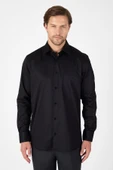 Siyah Sert Yaka Düz Classic %100 Pamuk Comfort Fit Gömlek 1004250323 thumbnail 1