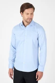 Koyu Mavi Uzun Kol Yarım İtalyan Yaka Cepsiz Non Iron Slim Fit Pamuklu Gömlek 1004250267 thumbnail 3