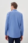 Mavi Uzun Kol Filafil Sert Yaka  Slim Fit Dar Kesim Basic Gömlek 1004210008 thumbnail 5