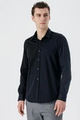 Siyah Uzun Kollu   Sert Yaka Cepsiz  %100 Pamuk Klasik Slim Fit Dar Kesim Gömlek 1004235424 thumbnail 3