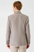 Bej Örme Mono Yaka Çift Yırtmaç Likralı 6 Drop Slim Fit Dar Kesim Klasik Ceket 1002240138 thumbnail 7