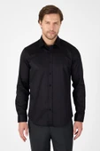 Siyah Sert Yaka Düz Classic %100 Pamuk Slim Fit Gömlek 1004250324 thumbnail 1