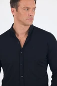 Siyah İtalyan Düğmeli Yaka UzunKol Cepsiz Slim Fit Gömlek 1004250254 thumbnail 4