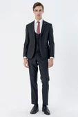 Siyah Mono Yaka Astarlı Çift Yırtmaç Yelekli 6 Drop Slim Fit Dar Kesim Basic Takım 1001230186 thumbnail 4