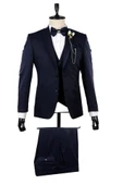Koyu Lacivert Mono Yaka Astarlı Yelekli 6 Drop Slim Fit Smokin Damatlık 1001210100 thumbnail 1