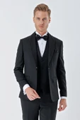Siyah Çizgili Çıkarılabilir Şal Yaka Yelekli 6 Drop Slim Fit Smokin Damatlık Takım 1001230212 thumbnail 6
