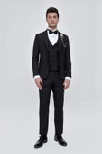 Siyah Armürlü Çıkarılabilir Mono Yaka Yelekli 6 Drop Slim Fit Smokin Damatlık 1001225202 thumbnail 5