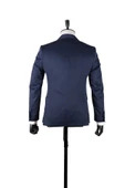 Koyu Lacivert Armürlü Mono Yaka Astarlı Yelekli 6 Drop Slim Fit Smokin Damatlık 1001220205 thumbnail 3