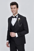 Siyah Armürlü Çıkarılabilir Mono Yaka Yelekli 6 Drop Slim Fit Smokin Damatlık 1001225202 thumbnail 8