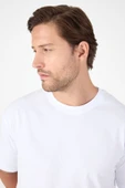 Beyaz Bisiklet Yaka Kısa Kol Slim Fit Pamuklu Tişört 1011250191 thumbnail 3
