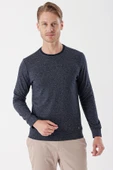 Koyu Lacivert Uzun Kollu Örme Bisiklet Yaka Casual Slim Fit Sweatshirt 1013235101 thumbnail 3