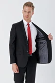 Siyah Gabardin Mono Yaka Astarlı 6 Drop Comfort Fit Rahat Kesim Basic Takım Elbise 1001235010 - 3