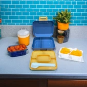 İki Katlı Gri Renk Lunch Box Beslenme Kutusu Çatal,Bıçak,Kaşık Setli - 3