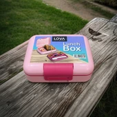 İki Katlı Pembe Renk Çocuk Beslenme Kutusu Çatal,Bıçak,Kaşık Setli - 2