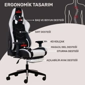RaXius GC3001BW Masajlı,RGB,4D Kolçaklı,Ayak Destekli Oyuncu Koltuğu, Siyah- Beyaz thumbnail 4