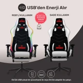 RaXius GC3001BW Masajlı,RGB,4D Kolçaklı,Ayak Destekli Oyuncu Koltuğu, Siyah- Beyaz thumbnail 3