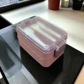 Dikdörtgen İki Katlı Pembe Renk 900 ml Lunch Box Beslenme Kutusu Beslenme Kabı Seti Saklama Kabı - 1