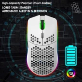 Valkyrie Kablosuz Petek Tasarım Şarjlı Gaming Mouse – RGB Aydınlatmalı 3200 DPI Ultra Hafif Beyaz - 8