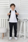 Erkek Çocuk %100 Pamuk Beli Lastikli ve Kordonlu Okul Pantolonu 12270 - 1