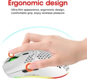 Valkyrie Kablosuz Petek Tasarım Şarjlı Gaming Mouse – RGB Aydınlatmalı 3200 DPI Ultra Hafif Beyaz - 6