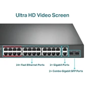 Tp-Link TL-SL1226P 24 Port 10/100 Mbps Poe+ 2 Port 10/100/1000 Mbps Switch 2 Port SFP Çelik Kasa - 3